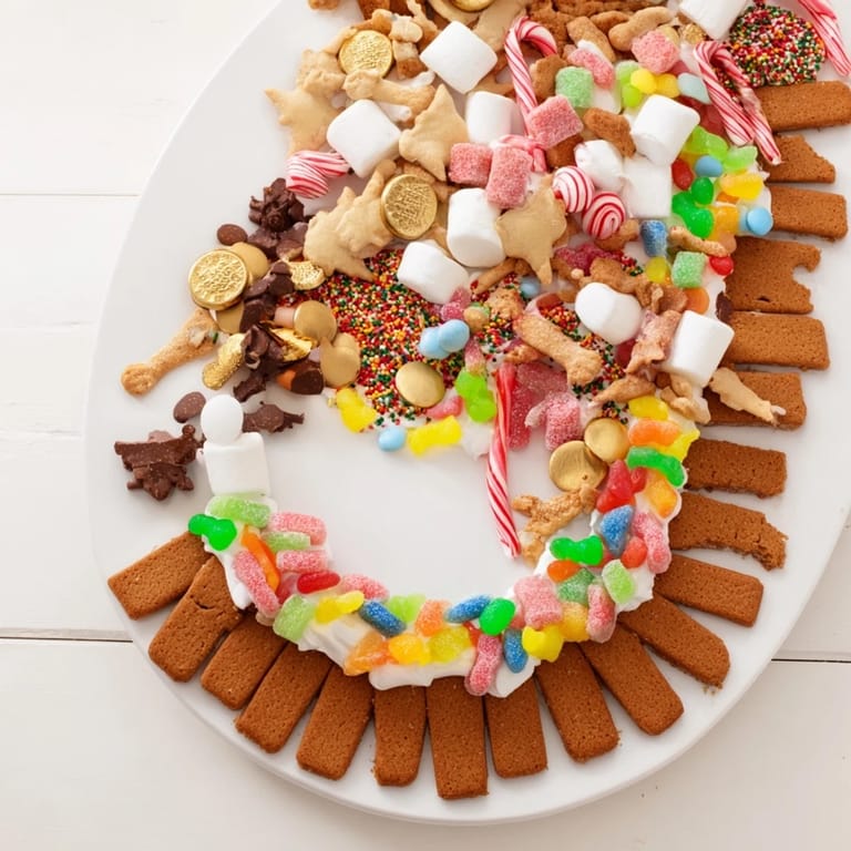 Imagine walking the edible gingerbread path on this Candy Land dessert board with candies, perfect to share.