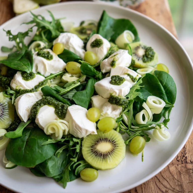 Imagine the Emerald Isle Greenscape salad: fresh greens, kiwi, and grapes, arranged on a platter.