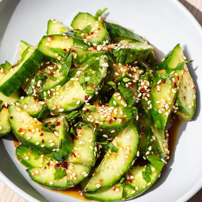 This beautiful Zesty Shake Cucumber Salad features glistening cucumbers with sesame seeds, ideal side.