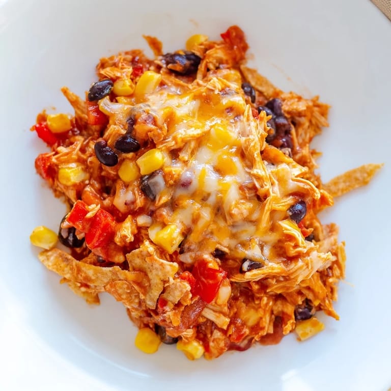 A bubbly, cheesy Chicken Enchilada Skillet, featuring tender tortillas and a rich, flavorful red sauce.