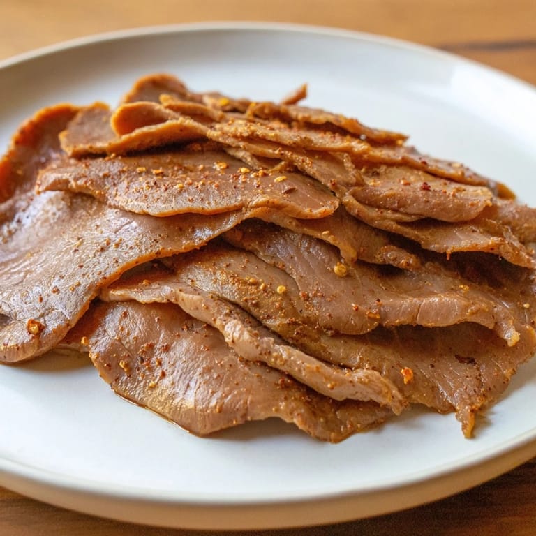 A stack of flavorful Turkish Döner Meat, perfectly cooked to enjoy for a delicious dinner.