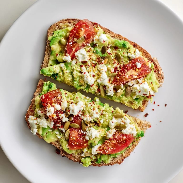 Healthy avocado toast on whole grain bread served as a quick vegetarian breakfast or savory snack.