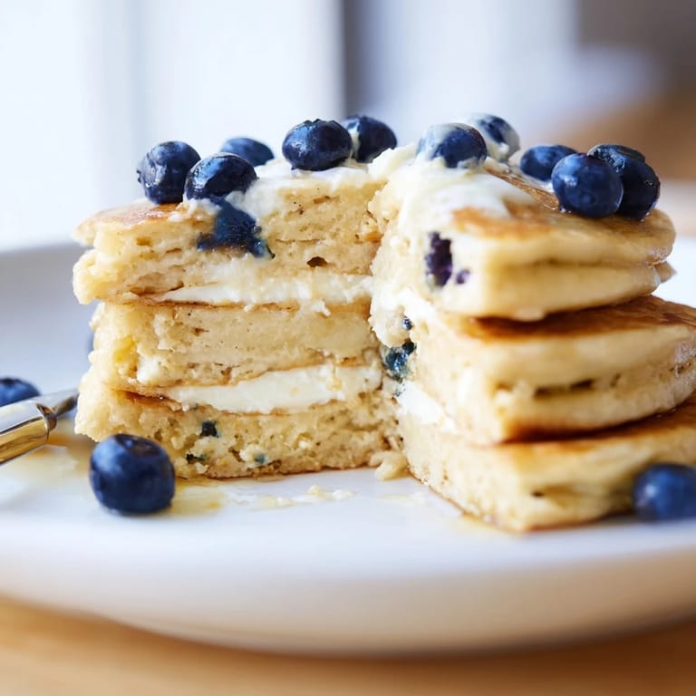 A close-up view of fluffy Protein Power Pancakes, showing the tender interior and a drizzle of maple syrup.  