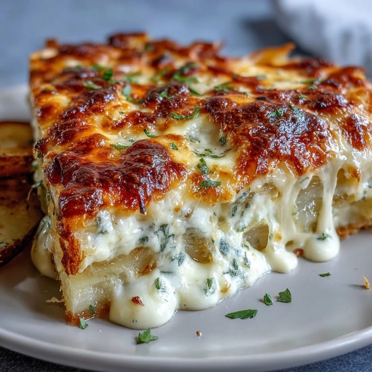 Serve this comforting Cheese and Potato Pie hot from the dish, garnished with fresh chives, alongside a crisp green salad for a hearty vegetarian main course.