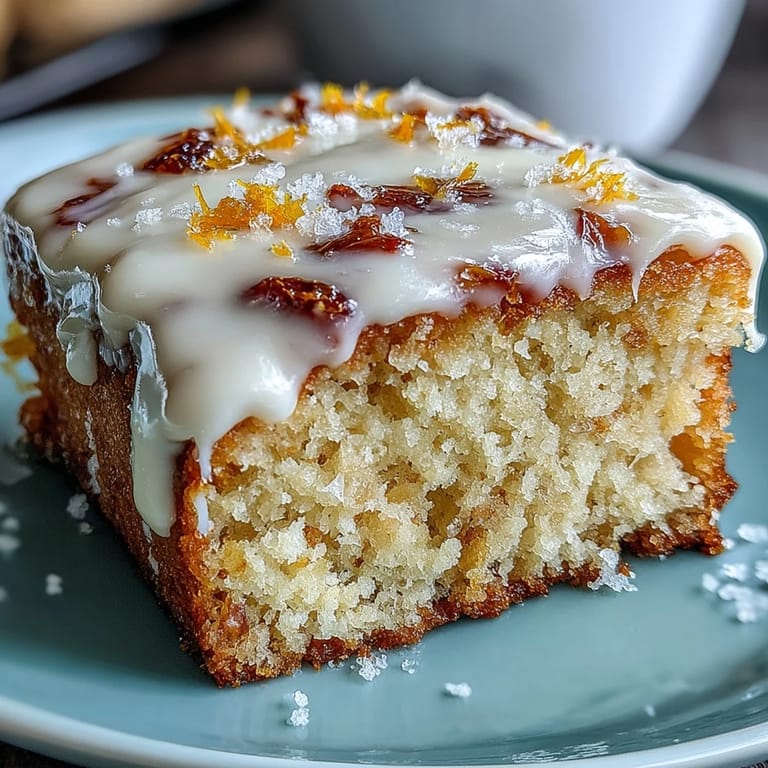 Moist crumb of a Heavenly Blood Orange Yogurt Cake with creamy Greek yogurt and zest visible.