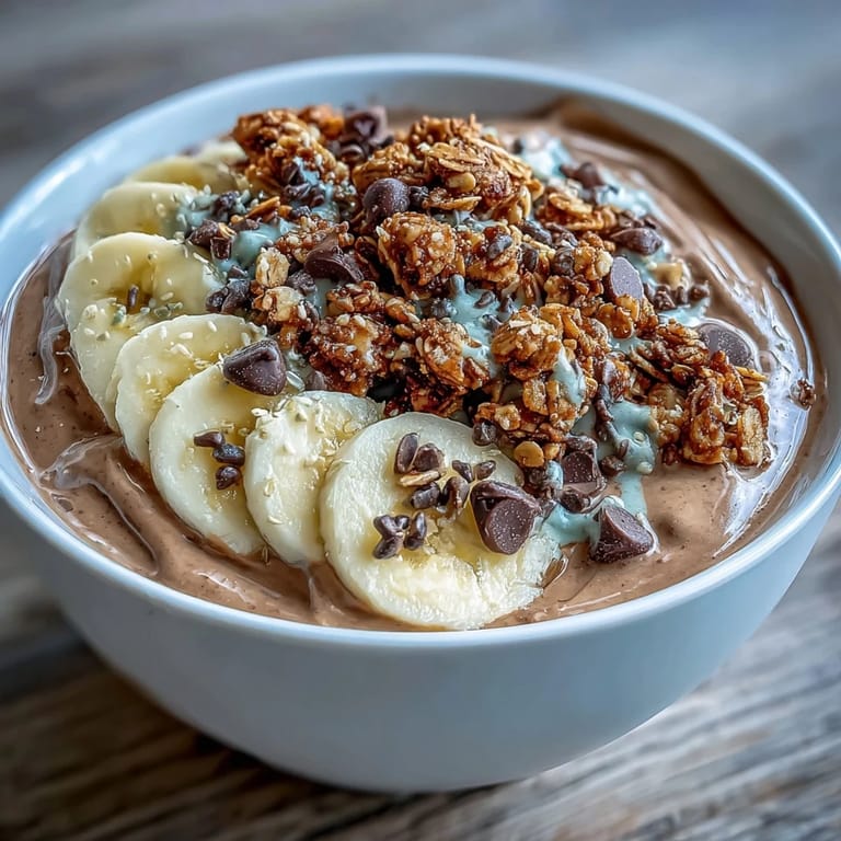 Cold and refreshing Chunky Monkey smoothie bowls, sprinkled with hemp seeds and ready to be devoured.