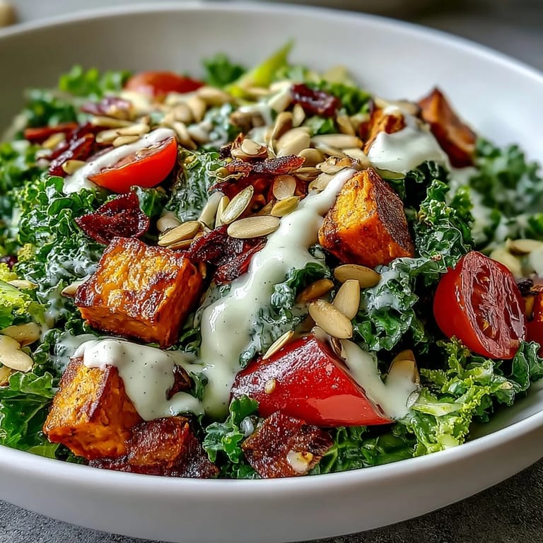 Fresh cherry tomatoes and crunchy almonds add texture to this wholesome Kale Salad Bowl, ready for a healthy lunch.