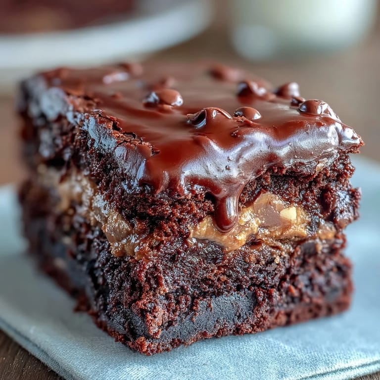 Freshly baked Rich Peanut Butter Cup Dump Cake served warm with a scoop of vanilla ice cream melting on top.