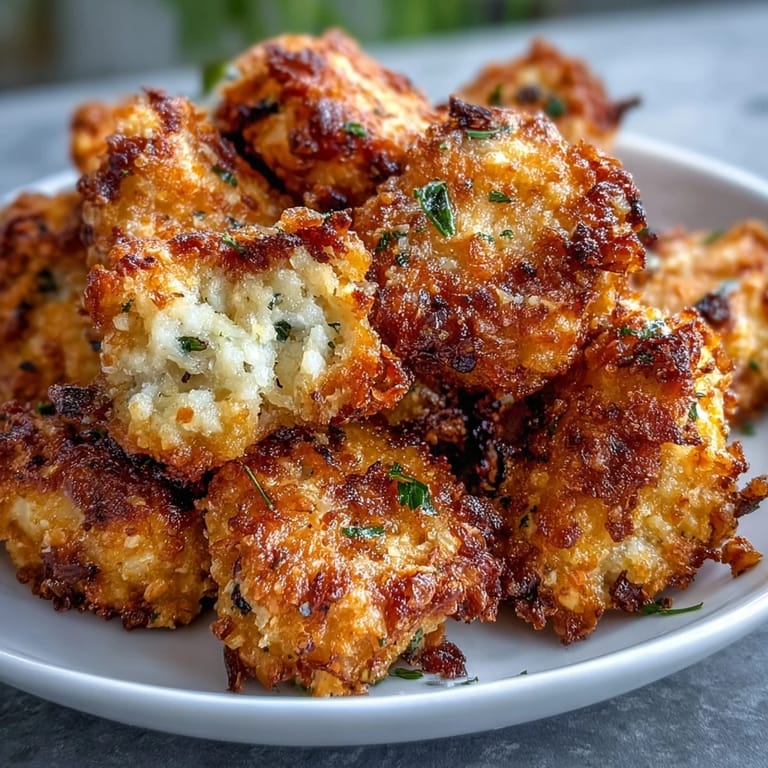 Crispy baked Asiago Panko Chicken Bites arranged over fresh salad greens for lunch.