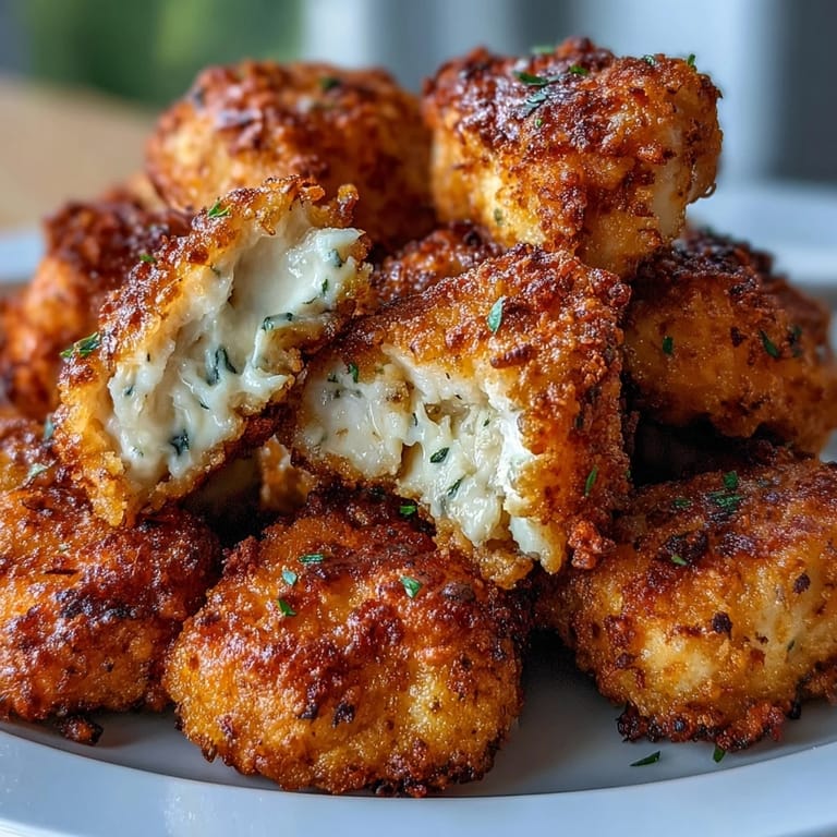 Asiago Panko Chicken Bites paired with marinara on a rustic plate, ideal for game day appetizers or salads.