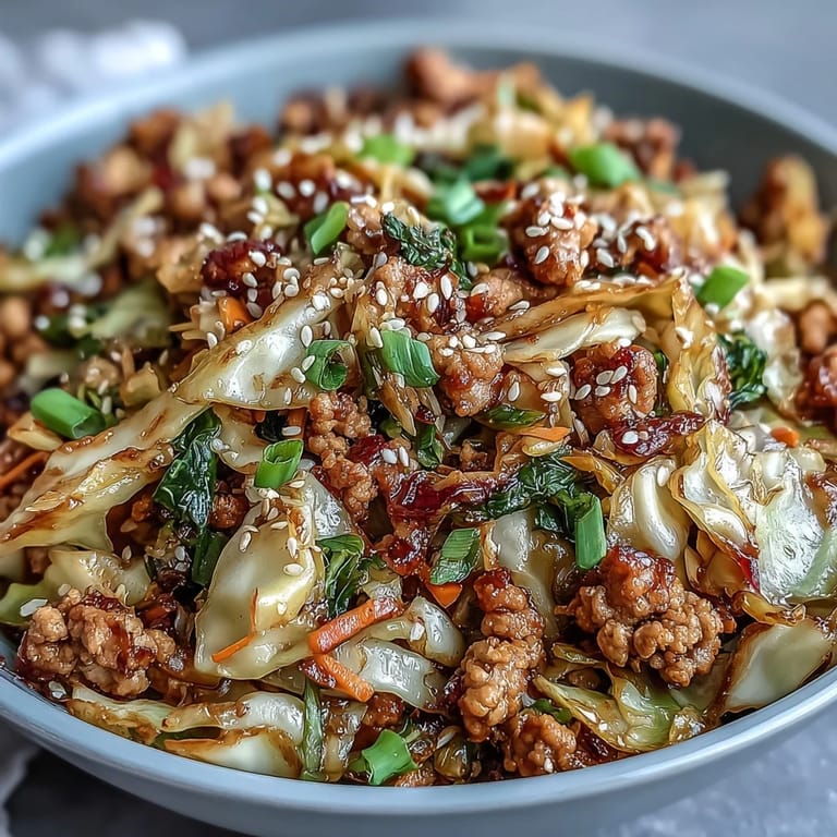 Crispy cabbage and carrots mingle with seasoned ground turkey in a sesame-scented skillet meal.  