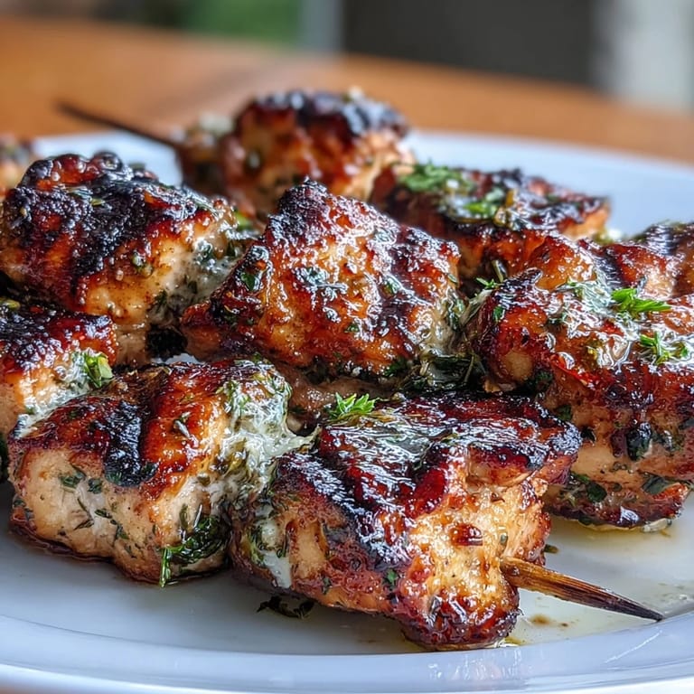 Tender chicken marinated in lemon, garlic, and herbs, charred on skewers and paired with homemade tzatziki for a healthy summer dish.  