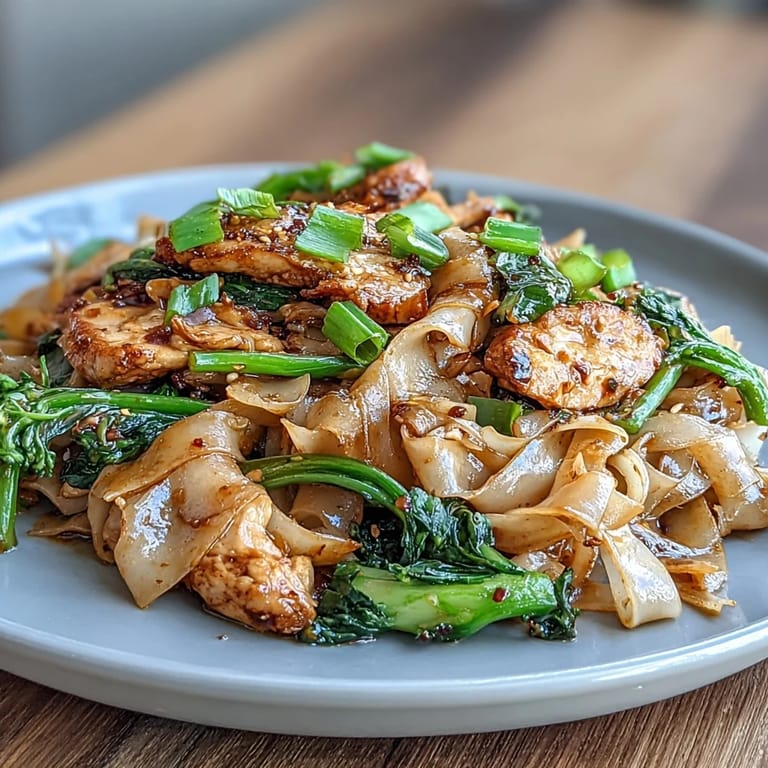 2. Classic Thai street food dish featuring stir-fried rice noodles, juicy chicken, and crisp Chinese broccoli.  