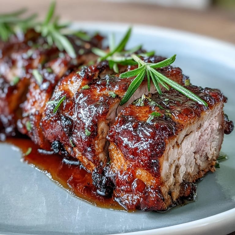 Colorful rainbow carrots and tender pork loin drizzled with sweet honey balsamic glaze, creating a stunning and flavorful one-pan meal.