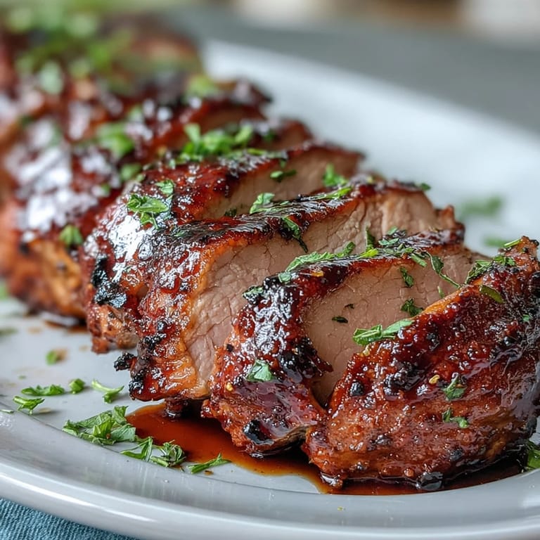 Succulent pork tenderloin glazed with honey and balsamic vinegar, served alongside caramelized rainbow carrots for a healthy, gluten-free main dish.