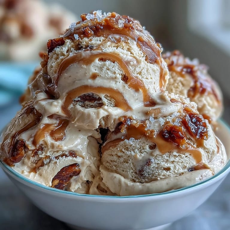 Nutty tahini ice cream topped with Medjool date compote and flaky sea salt, ready to enjoy.