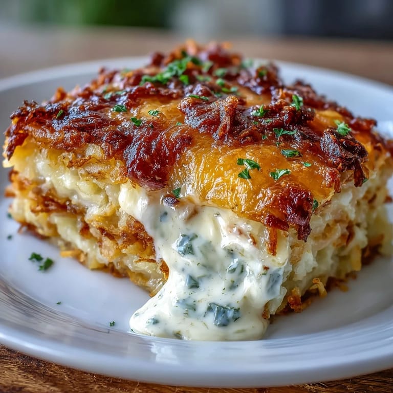 Creamy, savory hashbrown casserole loaded with melted cheddar and topped with a golden crust, perfect for breakfast or brunch.  