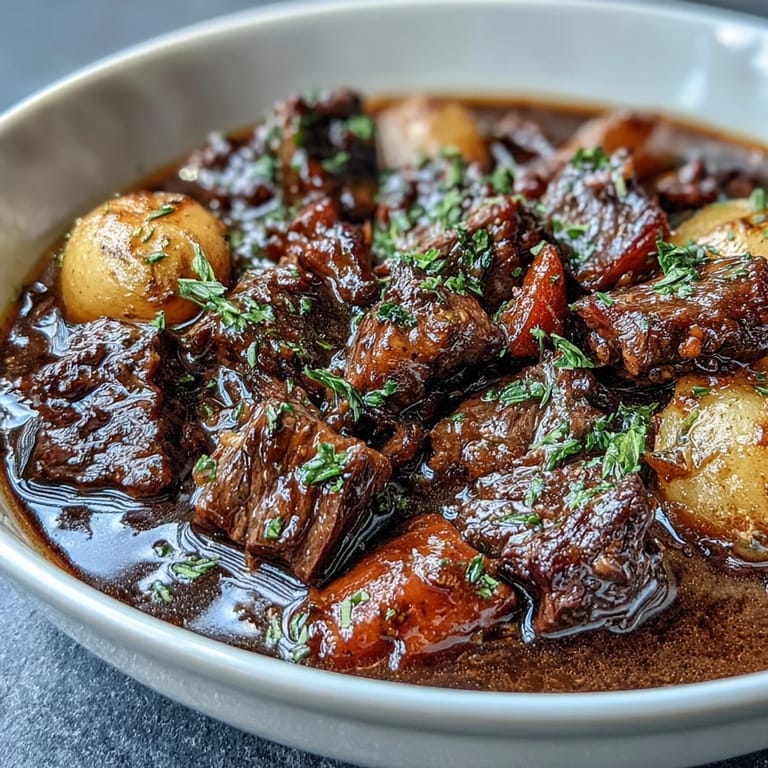 Slow-simmered Guinness beef stew with barley, tender vegetables, and aromatic herbs—perfect for cozy, chilly evenings.
