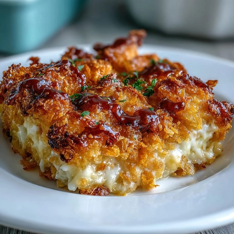 Warm funeral potatoes with a golden, buttery cornflake topping and melted cheddar, ideal for sharing at celebrations or reunions.