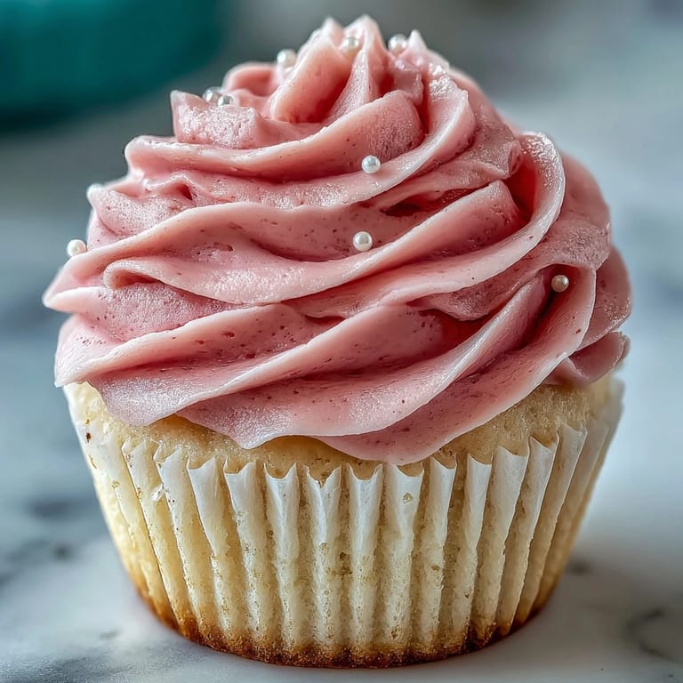 Classic vanilla cupcakes with a swirl of pink buttercream frosting, ideal for bridal showers and special occasions.