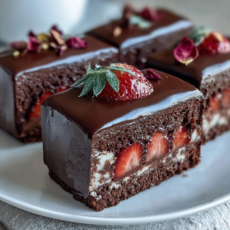 Luxurious Dubai chocolate bark featuring ripe strawberries, chopped pistachios, and rose petals in rich dark and white chocolate.