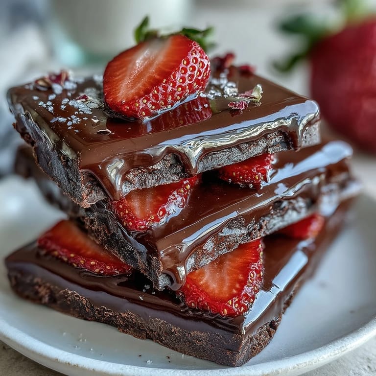 No-bake viral Dubai treat: swirled chocolate topped with fresh strawberries, crunchy pistachios, and edible gold leaf accents.