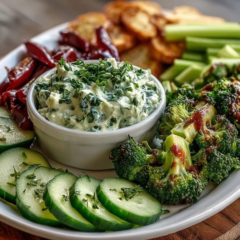 Vibrant platter of crisp green vegetables paired with smooth avocado ranch dip—ideal for guilt-free snacking.