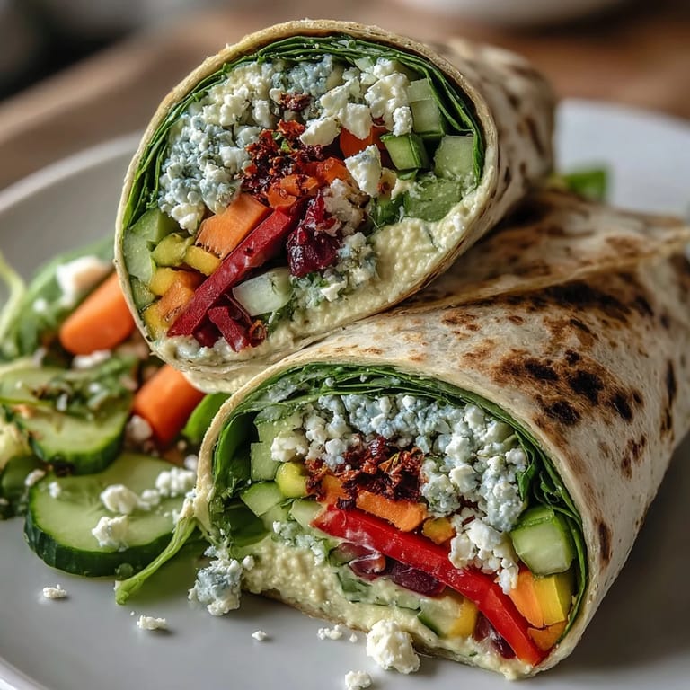 Vibrant, layered wraps filled with red, yellow, and purple veggies, ideal for a nutritious packed lunch.