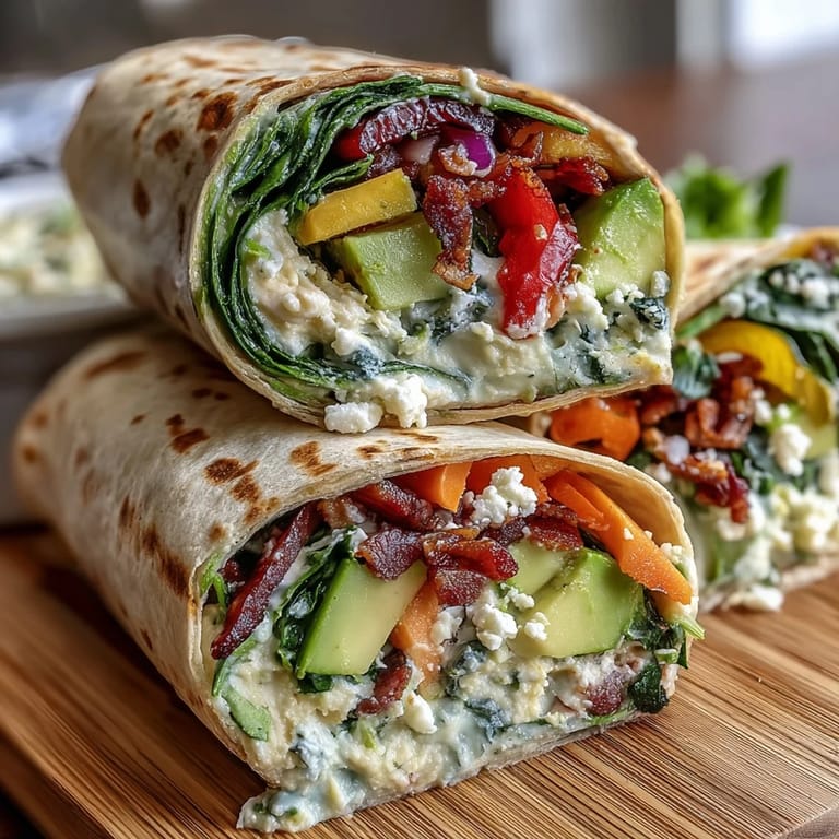Bright, fresh veggie wraps with spinach, carrots, and bell peppers, great for a quick, healthy meal on the go.