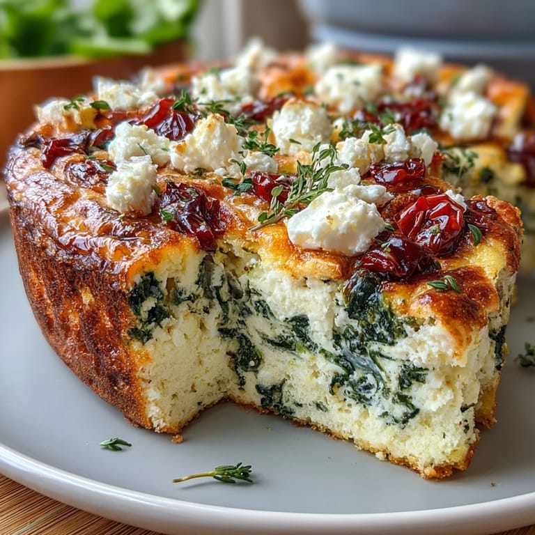 Fluffy eggs cradle fresh spinach, creamy feta, and chewy sun-dried tomatoes in this easy Mediterranean-inspired frittata.