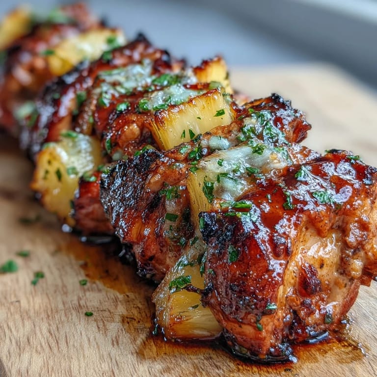 Colorful Grilled Pineapple Chicken Skewers featuring tender chicken, vibrant bell peppers, and juicy pineapple, perfect for summer barbecues.  