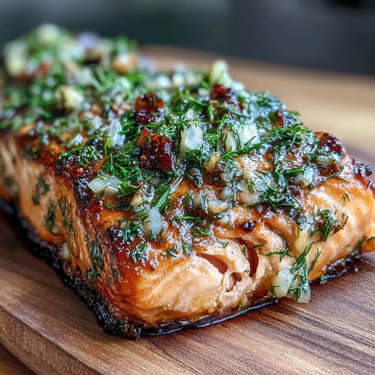 Tender salmon fillets grilled on aromatic cedar planks, infused with garlic, dill, and lemon for a rustic, smoky summer dish.