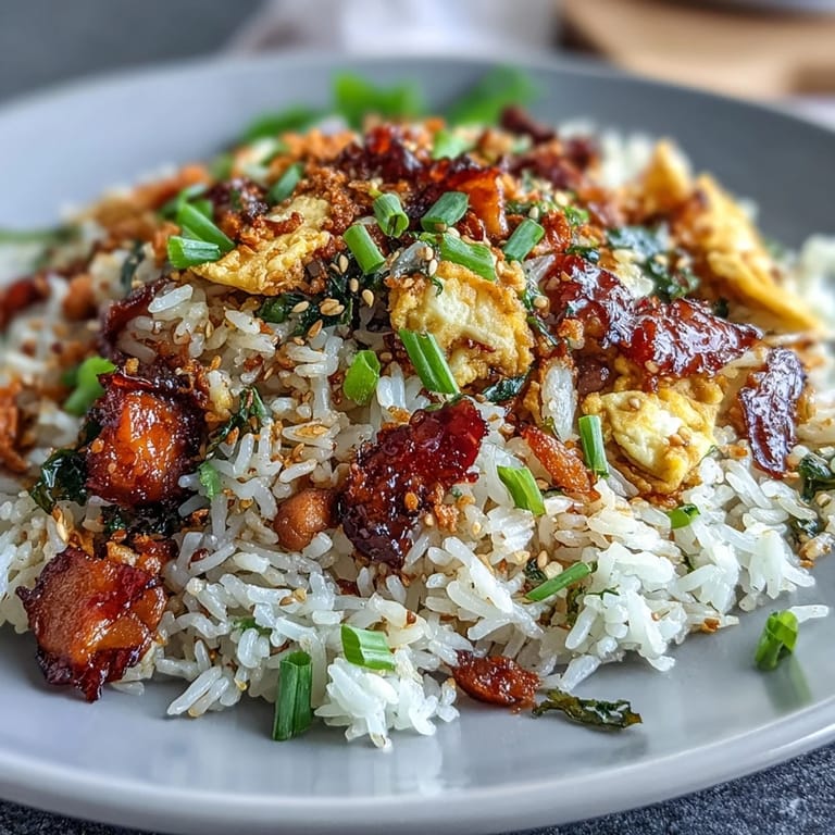 Spicy and savory chili crisp egg fried rice, featuring crispy chili oil and fluffy eggs in a sizzling wok.