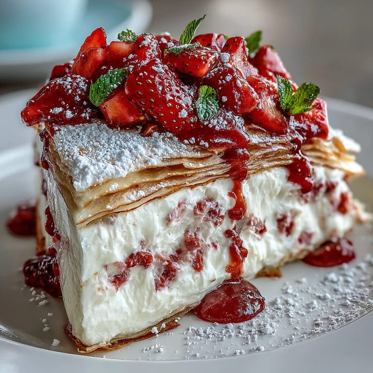 Slice into this gorgeous Mother's Day Crêpe Cake, bursting with strawberry cream.