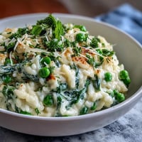 Spring Dinner Party Pea and Mint Risotto with Parmesan: a creamy, vibrant dish bursting with fresh peas, fragrant mint, and rich Parmesan, perfect for a seasonal dinner party.
