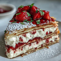 Mother's Day Crêpe Cake loaded with fresh strawberry mascarpone cream, a delightful treat.