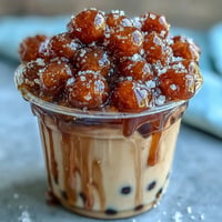 Creamy brown sugar boba milk tea with chewy tapioca pearls and a rich, caramelized brown sugar syrup swirl.  