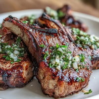 Plated lamb chops with golden crust, garnished with fresh parsley and lemon gremolata for a vibrant finish.