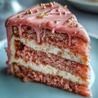 Elegant pink Rosé Velvet Cake with shimmering gold drip for celebrations.